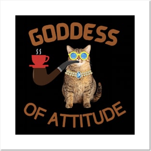 Goddess of Attitude (in black) | Coffee Cat | Smoking Cat | Funny Cat Posters and Art